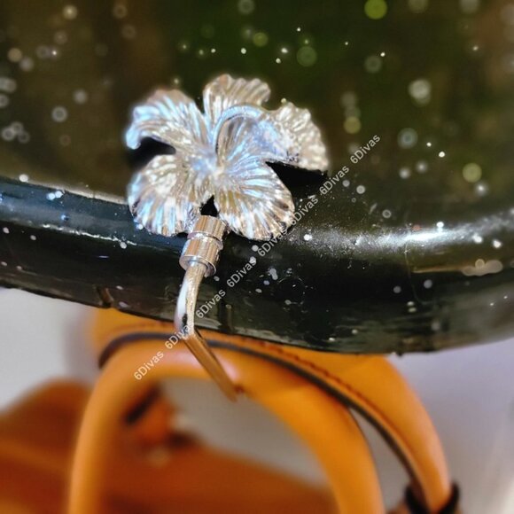 Rhodium Plated Hibiscus Flower handbag Holder or Purse Table Hook - Picture 1 of 14